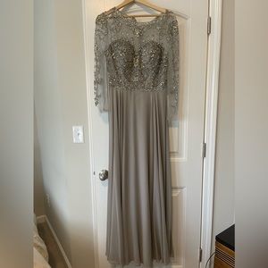 Silver gray gown long dress with beading long sleeves
